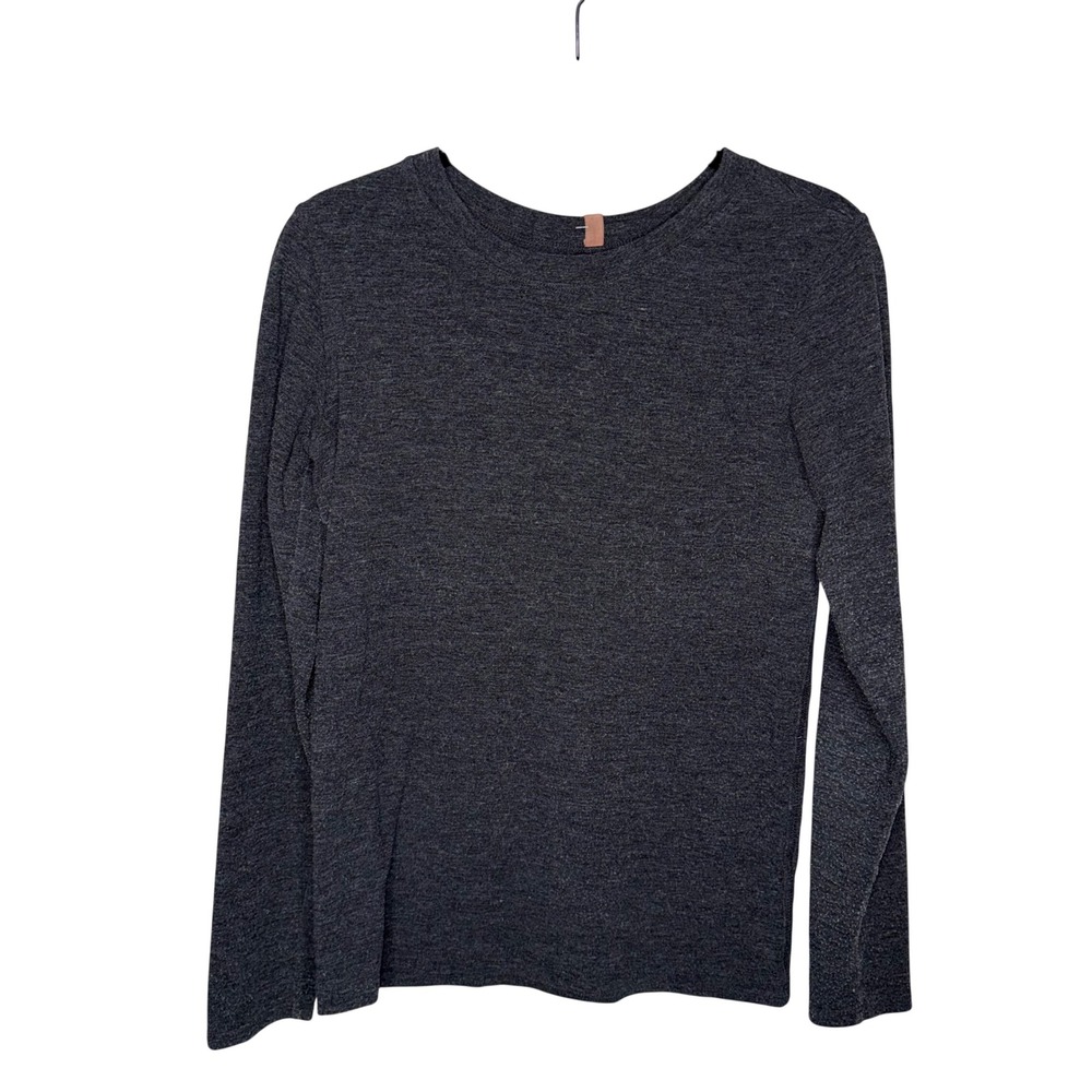 Lunya Long Sleeve Tee Women Large Charcoal Good Heathered Loungewear